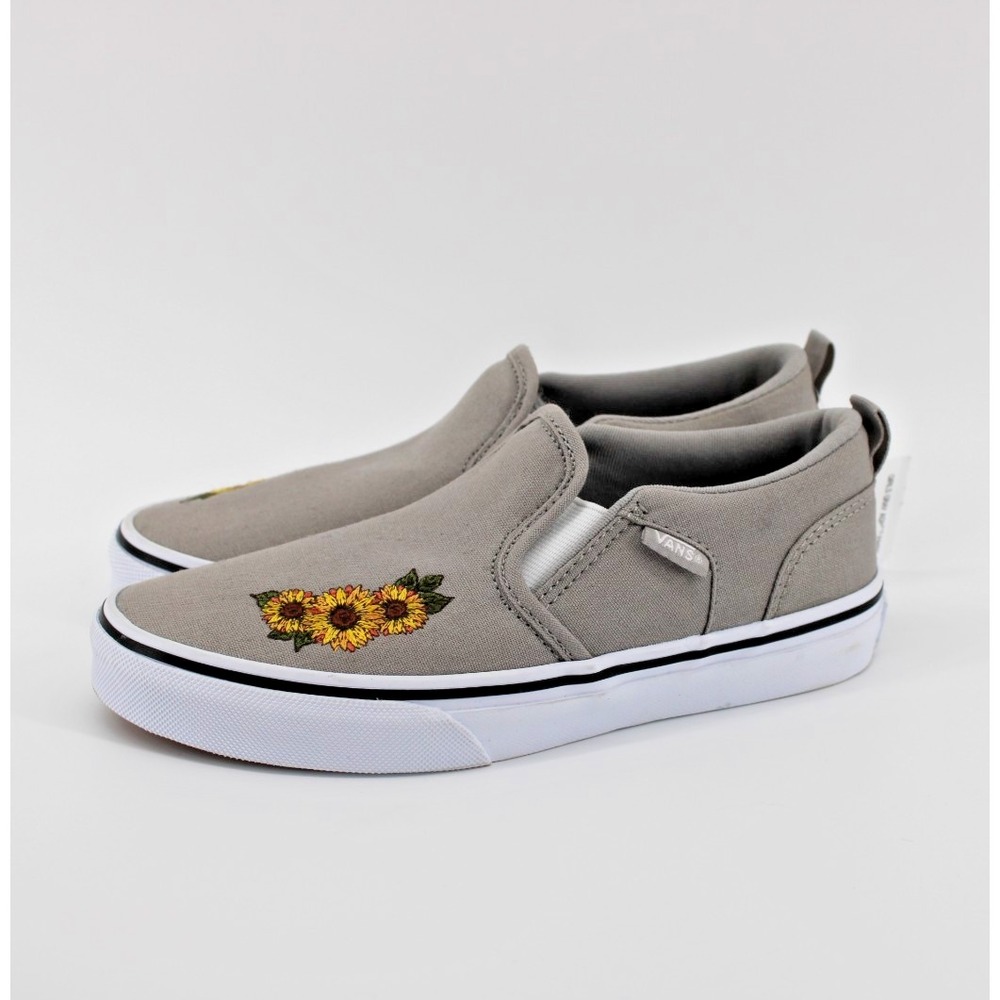 Vans Girl's Asher Embroidery Sunflower Canvas Slip On Skate Shoes Sz 2 Missy NEW